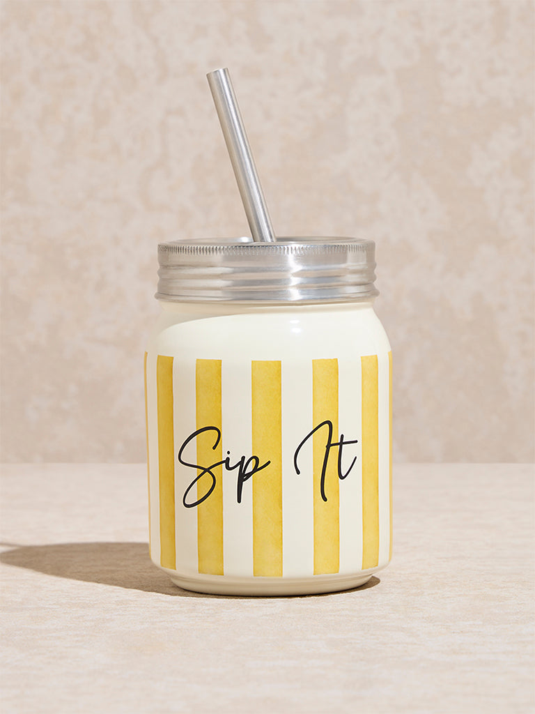 Westside Home Yellow Stripe Printed Sipper Jar