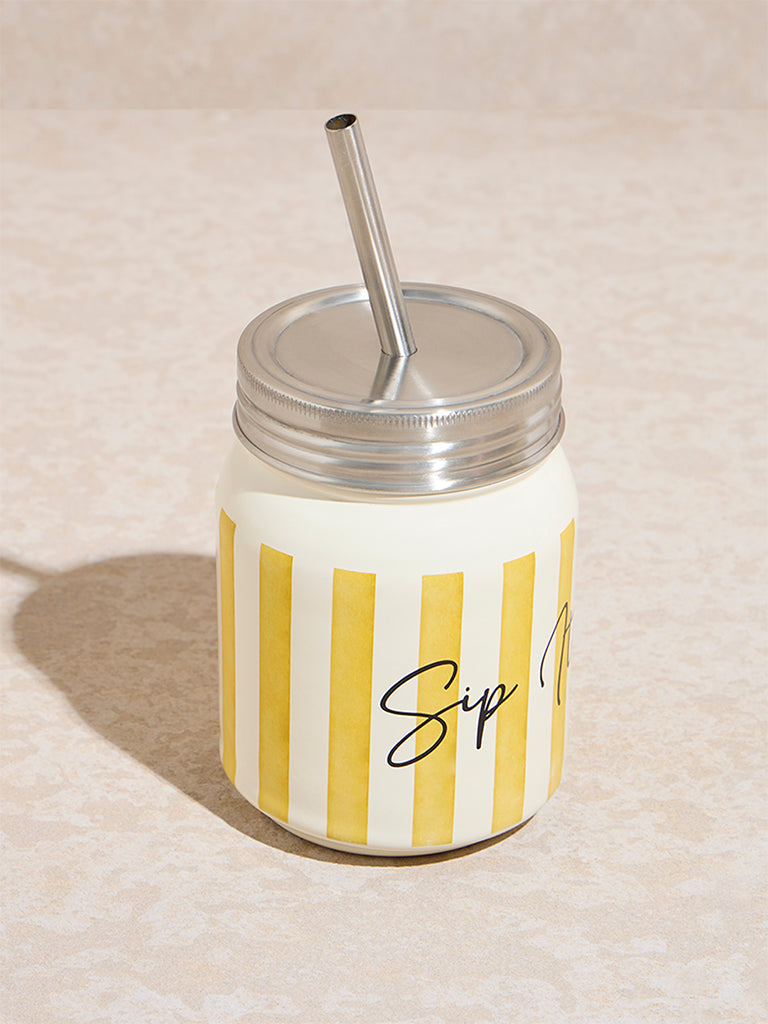 Westside Home Yellow Stripe Printed Sipper Jar