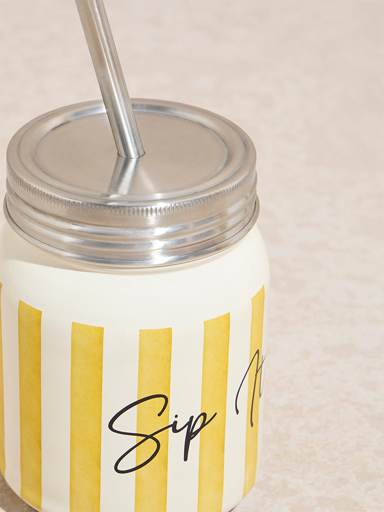 Westside Home Yellow Stripe Printed Sipper Jar