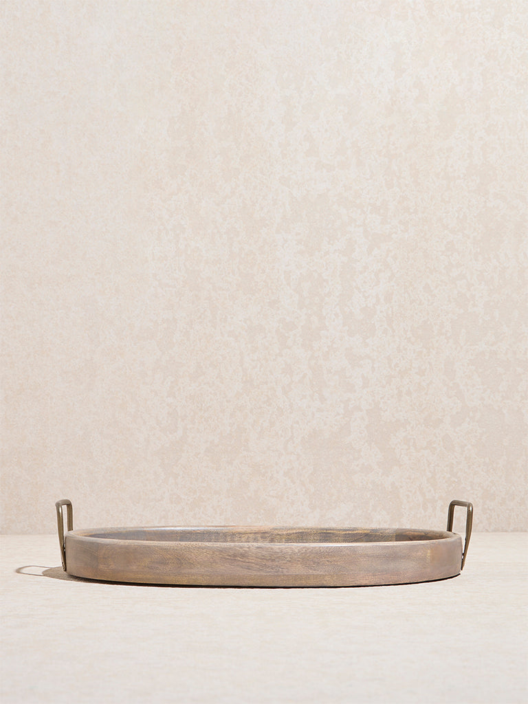 Westside Home Beige Stripe Printed Wooden Serving Tray - Large