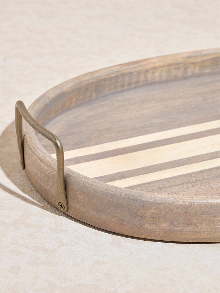 Westside Home Beige Stripe Printed Wooden Serving Tray - Large