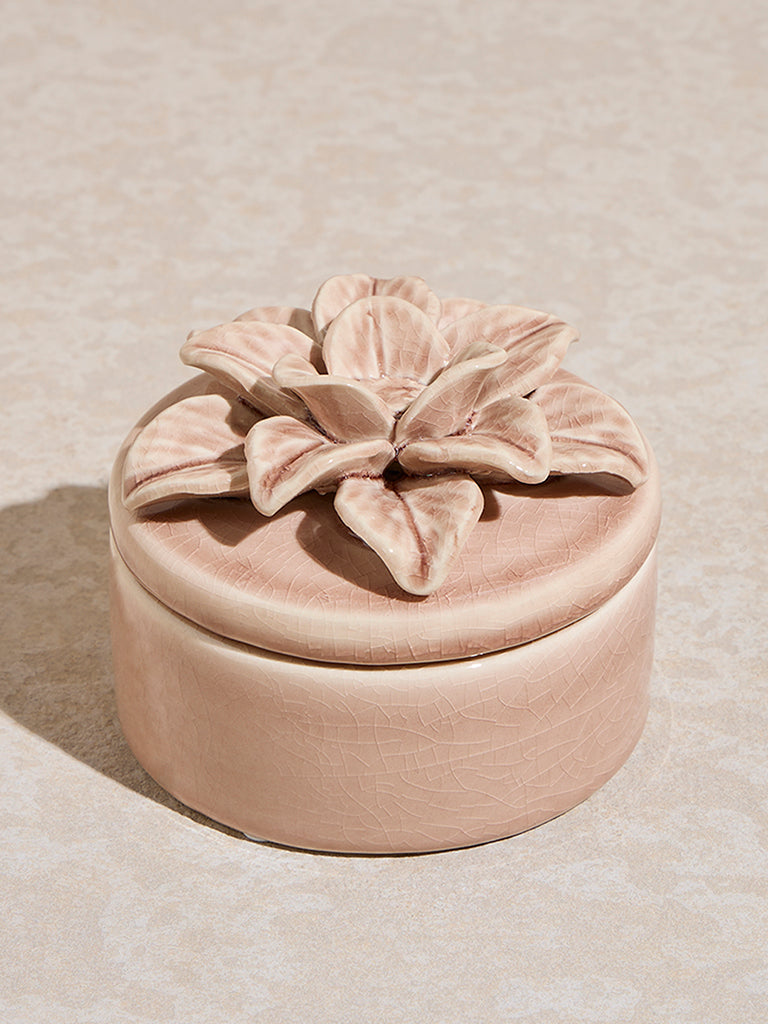Westside Home Dusty Pink Floral Ceramic Trinket Box
