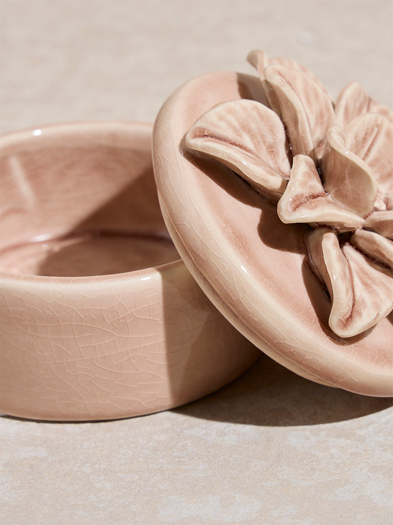 Westside Home Dusty Pink Floral Ceramic Trinket Box
