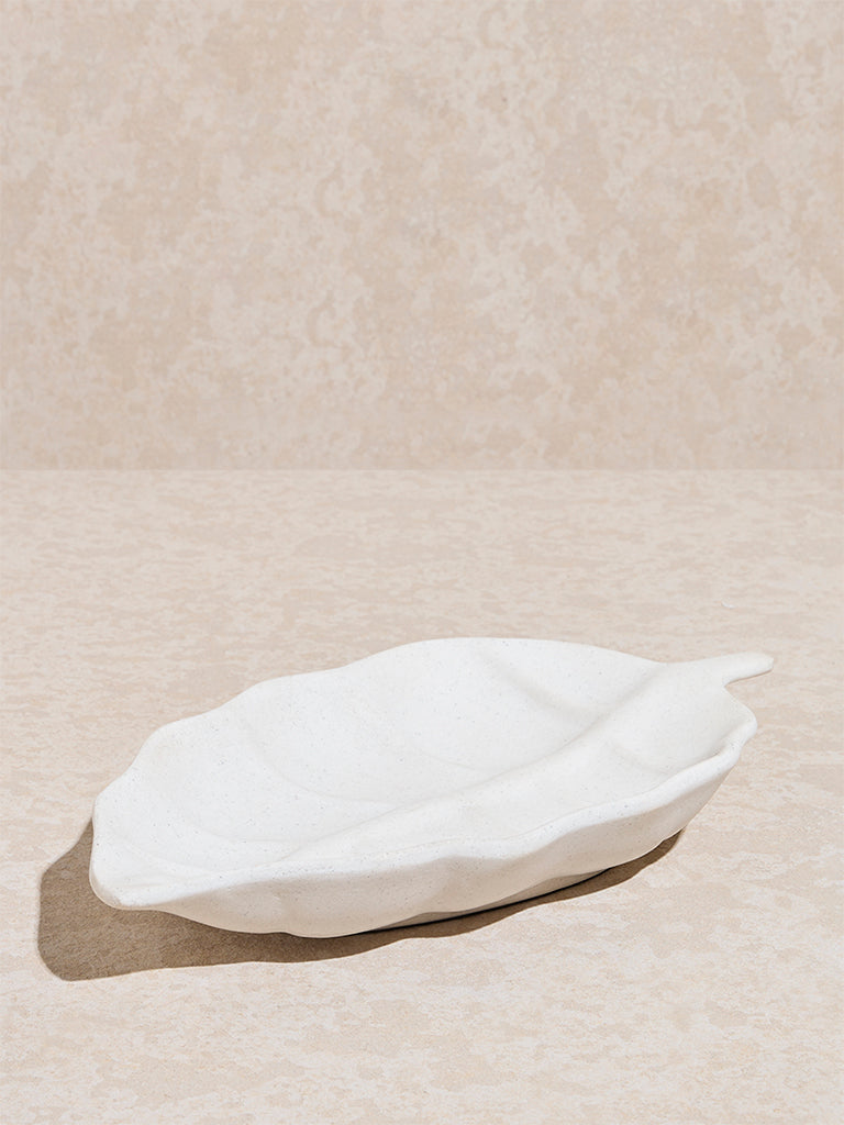 Westside Home White Leaf-Shaped Serving Platter