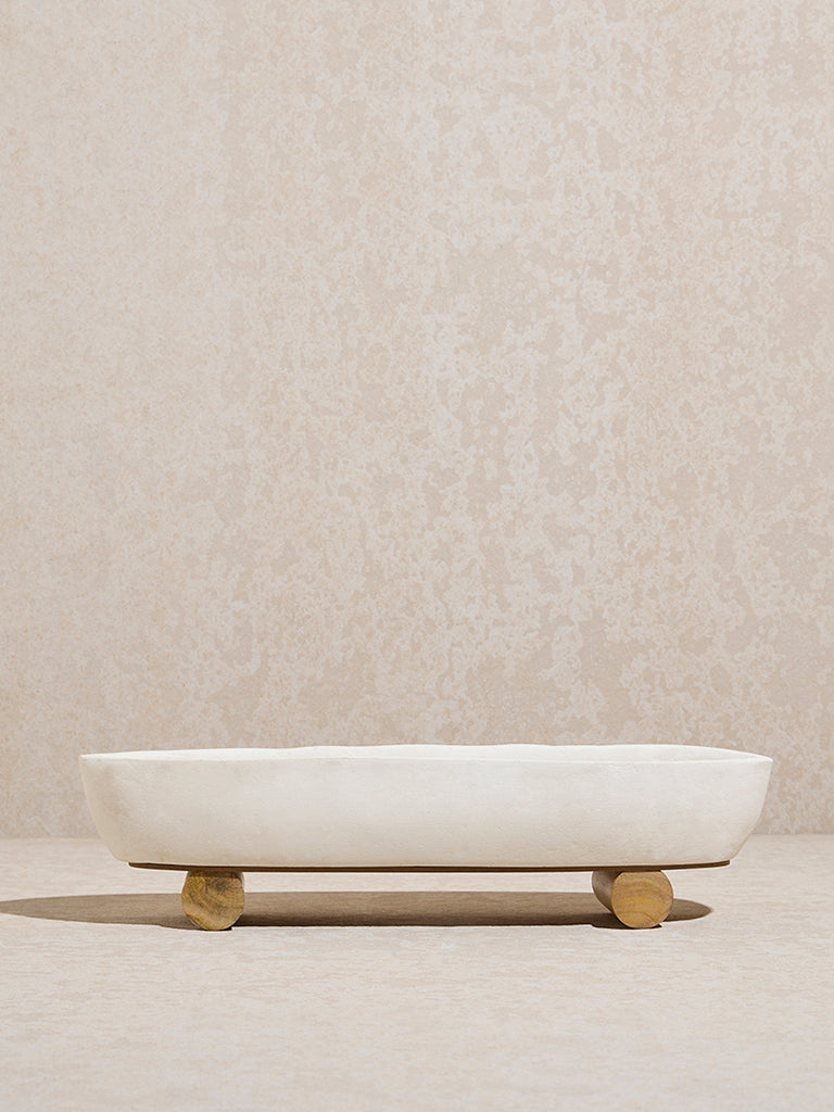 Westside Home White Paper Mache Serving Platter