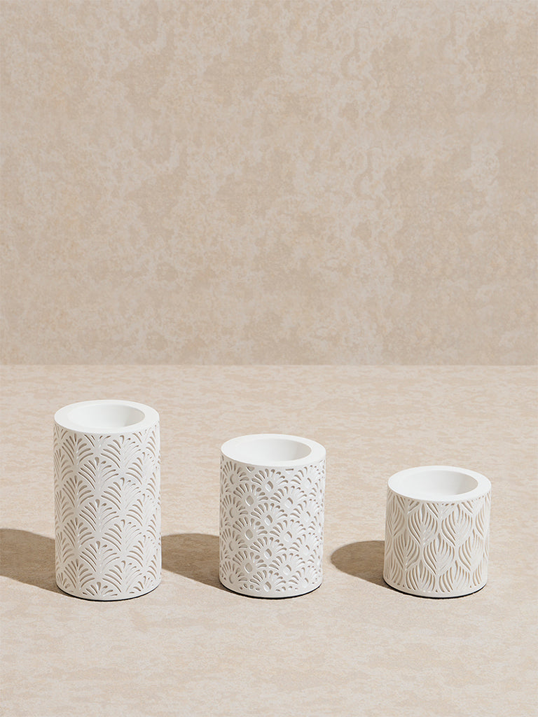 Westside Home White Embossed Tealight Candle Holder (Set of 3)