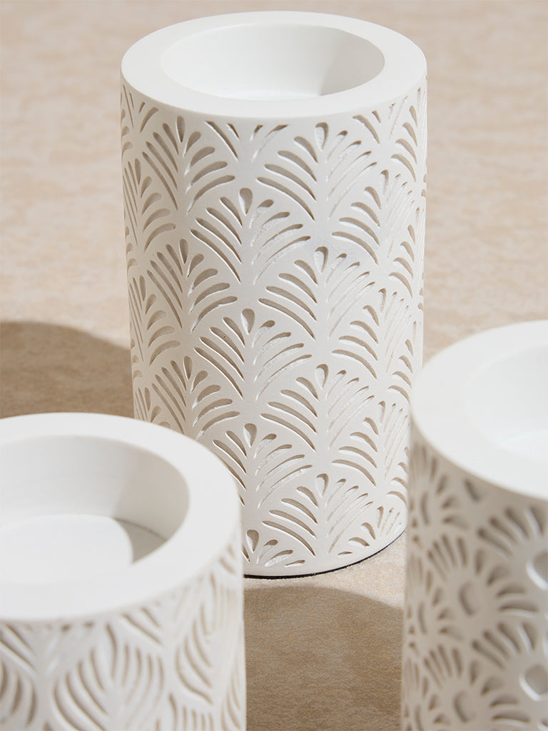 Westside Home White Embossed Tealight Candle Holder (Set of 3)