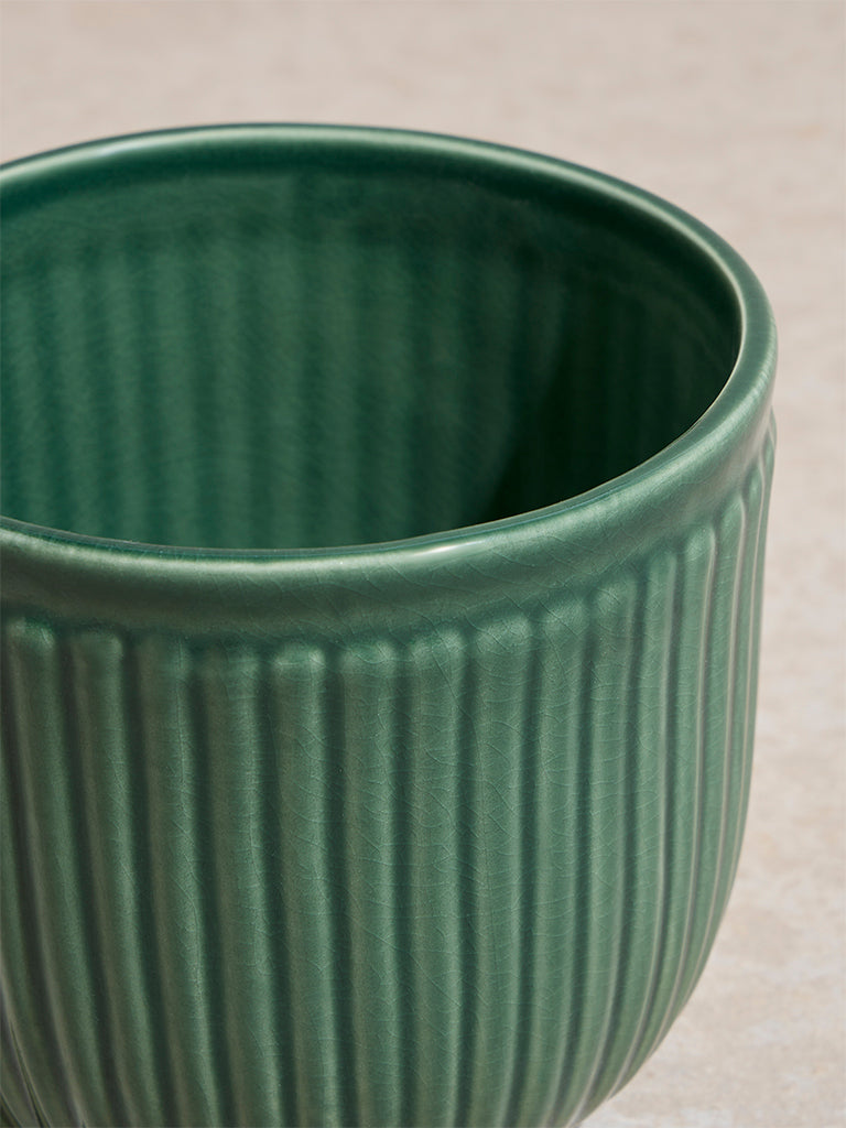 Westside Home Green Ribbed-Textured Ceramic Pot
