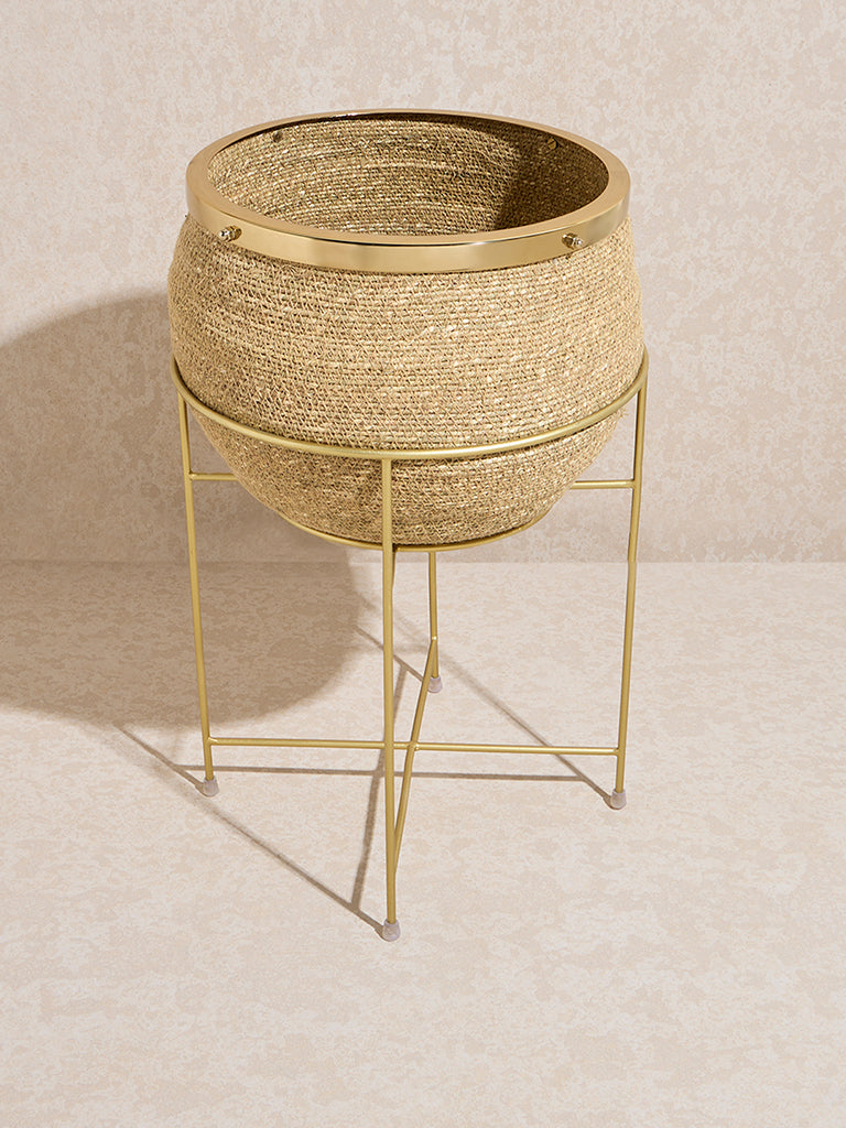 Westside Home Beige Jute-Textured Planter on Stand - Large