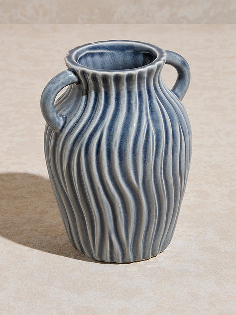 Westside Home Grey Ribbed-Textured Vase with Twin Handle