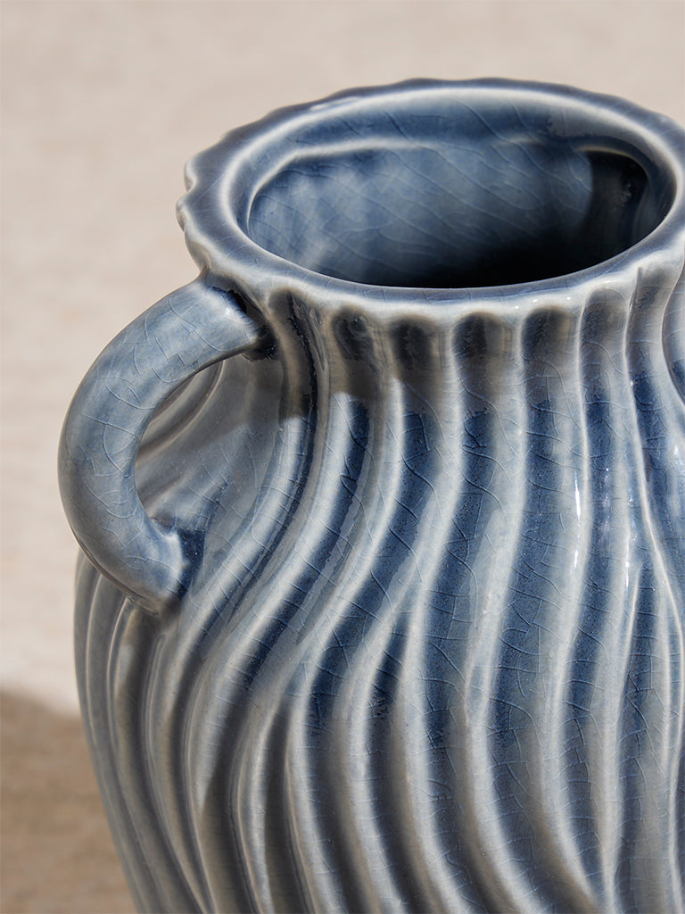 Westside Home Grey Ribbed-Textured Vase with Twin Handle