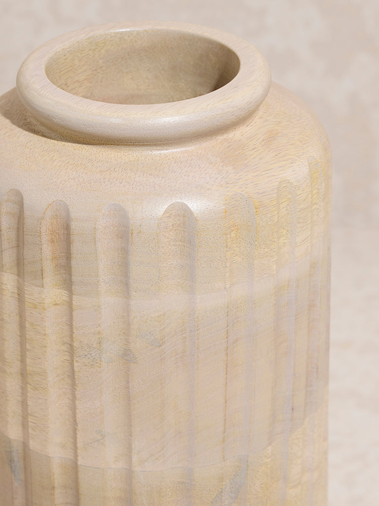 Westside Home Beige Textured Wooden Vase - Large