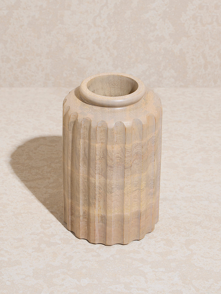 Westside Home Beige Textured Wooden Vase - Small