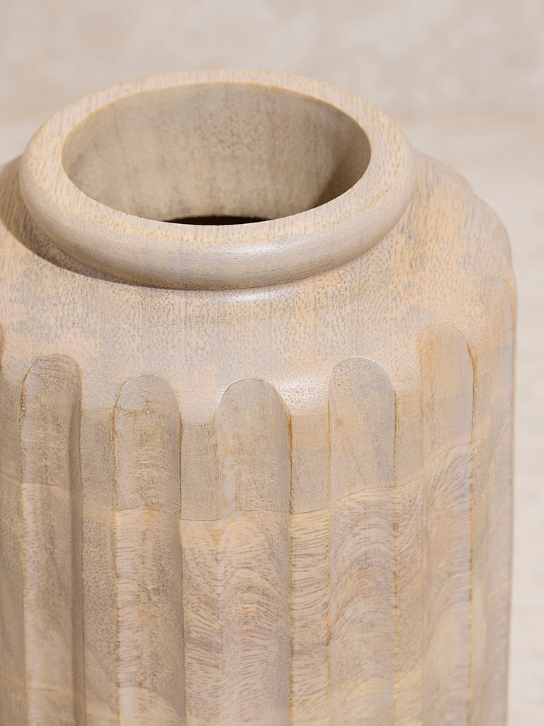 Westside Home Beige Textured Wooden Vase - Small