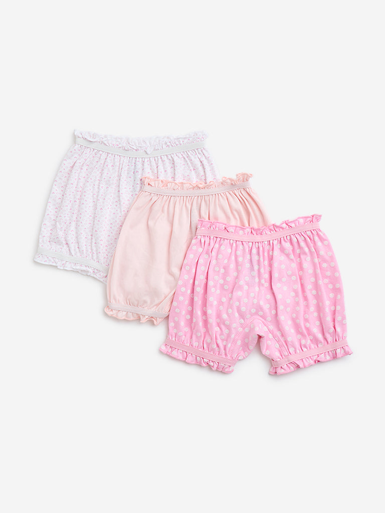 HOP Kids Pink Printed Cotton Bloomers - Pack of 3