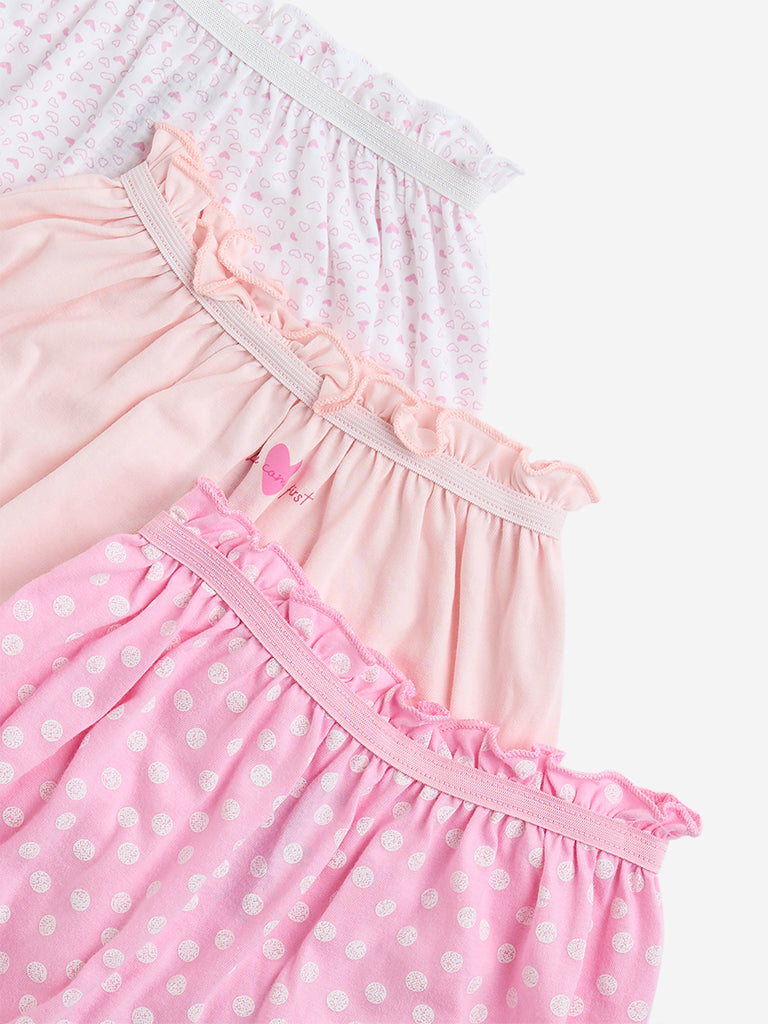 HOP Kids Pink Printed Cotton Bloomers - Pack of 3