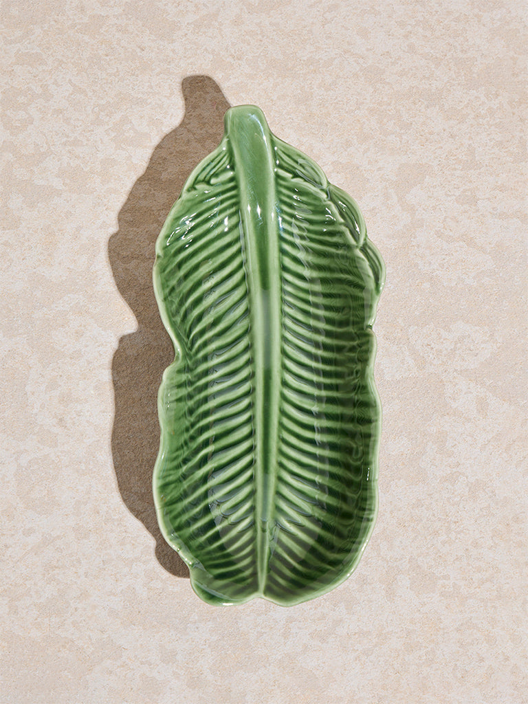 Westside Home Green Banana Leaf Shaped Serving Bowl