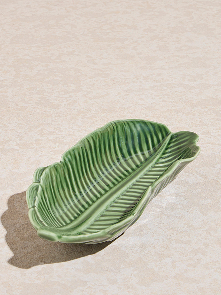 Westside Home Green Banana Leaf Shaped Serving Bowl