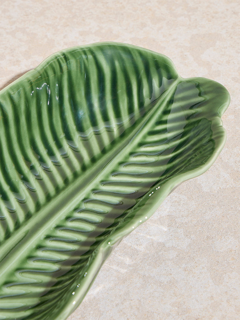 Westside Home Green Banana Leaf Shaped Serving Bowl
