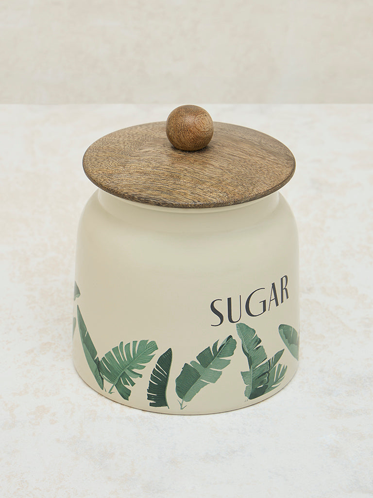 Westside Home Ivory Leaf Design Sugar Jar