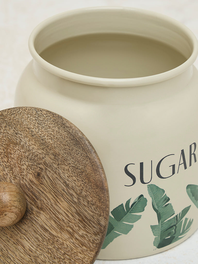 Westside Home Ivory Leaf Design Sugar Jar