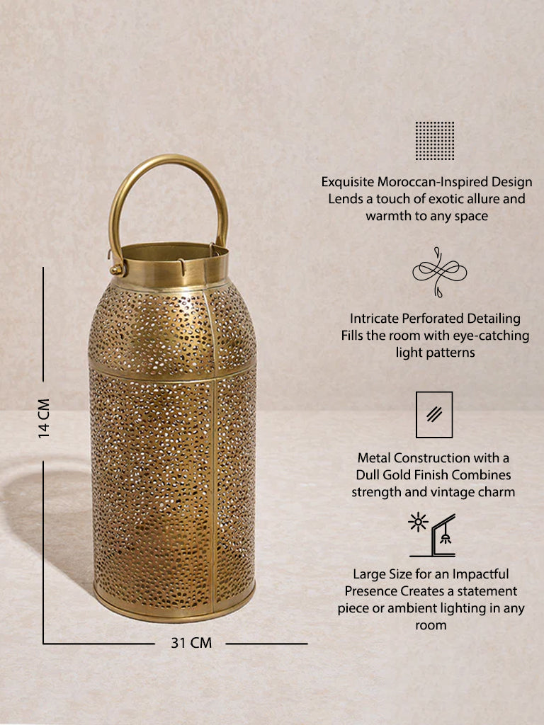 Westside Home Dull Gold Perforated Moroccan Lantern- Large