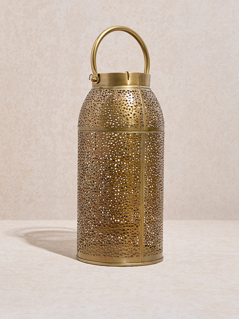 Westside Home Dull Gold Perforated Moroccan Lantern- Large
