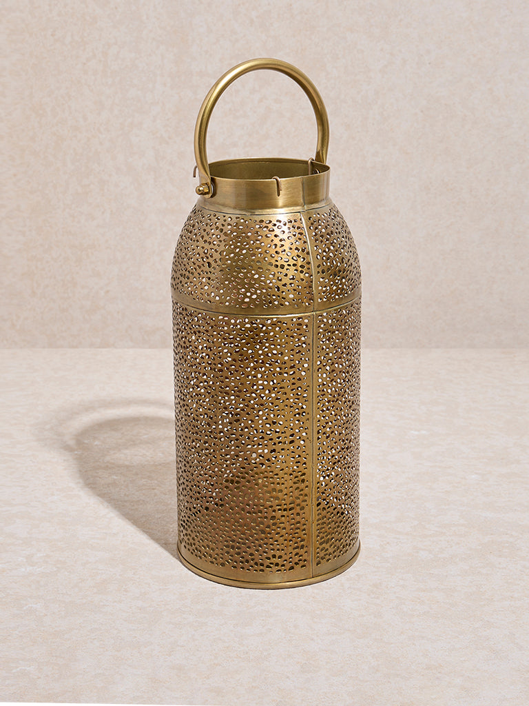 Westside Home Dull Gold Perforated Moroccan Lantern- Large