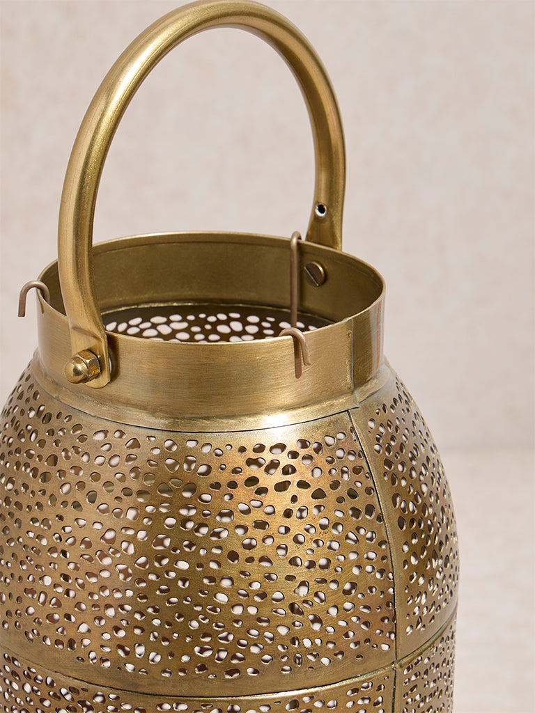Westside Home Dull Gold Perforated Moroccan Lantern- Large
