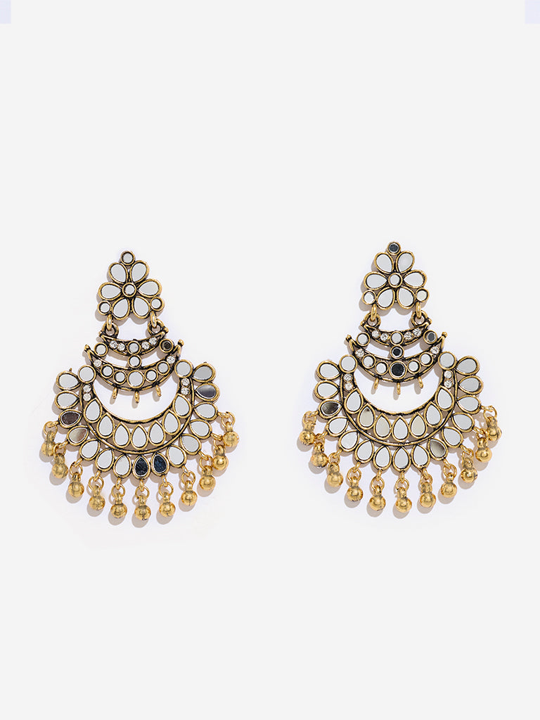 Westside Accessories Gold Mirror-Work Big Jhumka Earrings