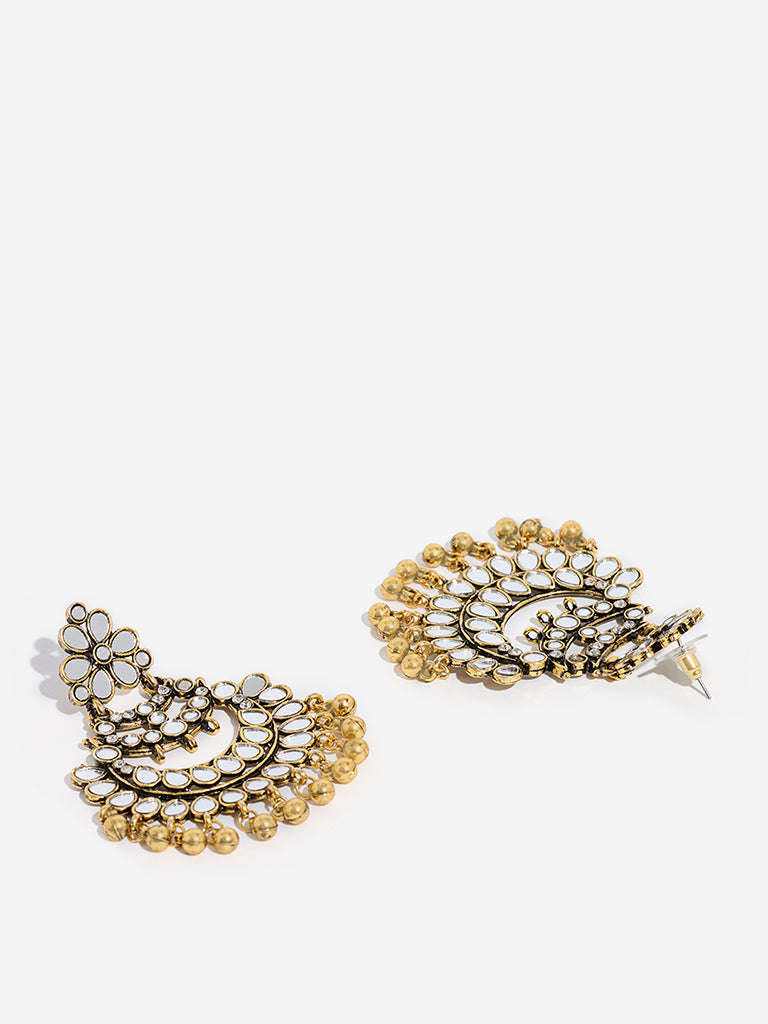Westside Accessories Gold Mirror-Work Big Jhumka Earrings