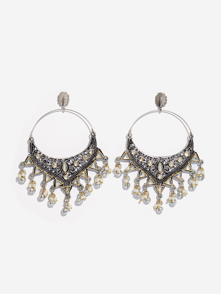 Westside Accessories Silver Oxidized Chand Bali Earrings