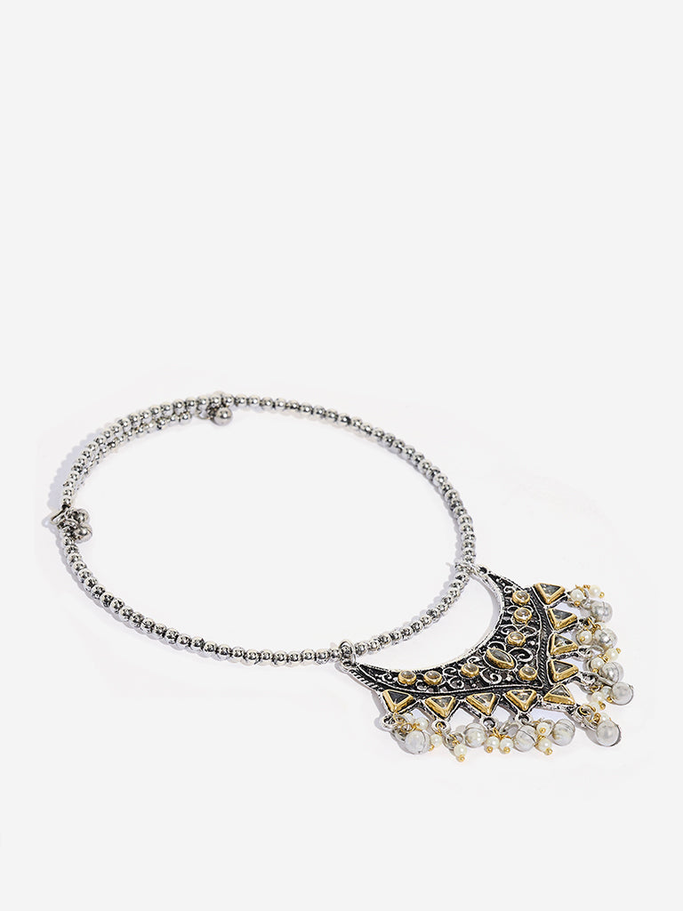 Westside Accessories Silver Embellished Oxidized Choker Necklace
