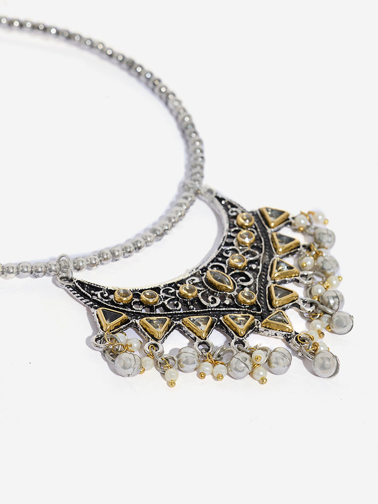 Westside Accessories Silver Embellished Oxidized Choker Necklace