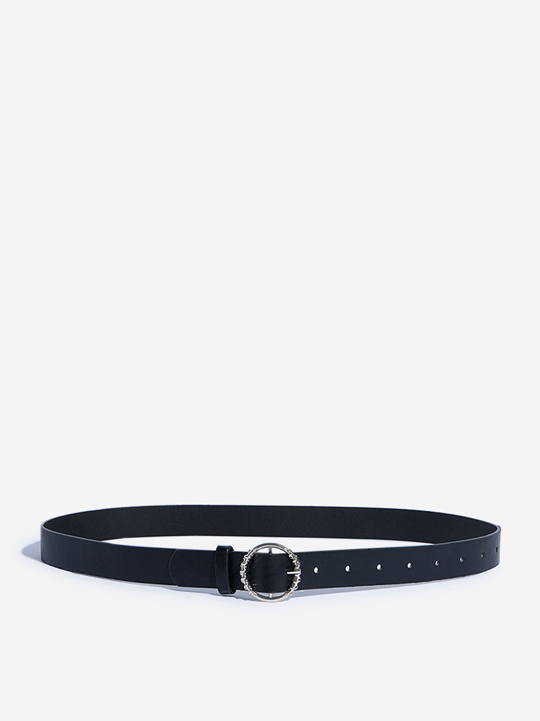 Westside Accessories Black Spiral-Detail Buckled Belt (Large)