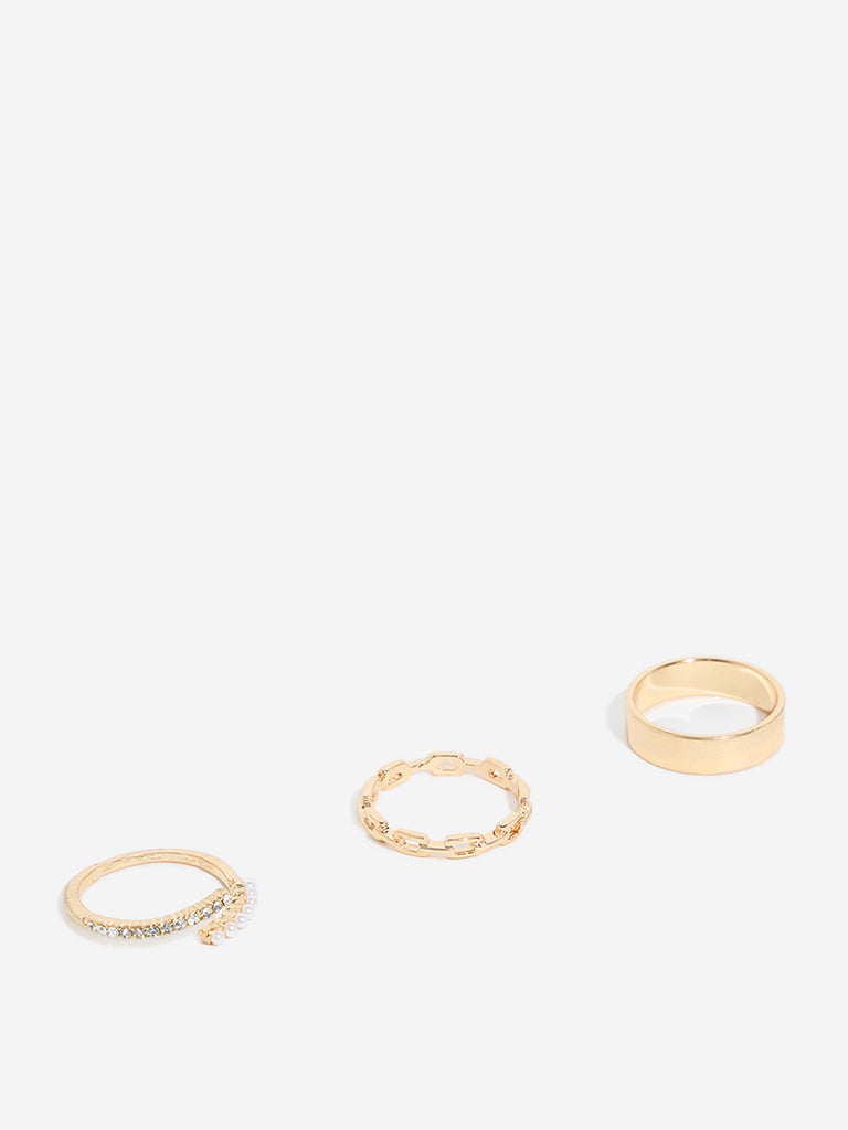 Westside Accessories Gold Pearl Stone Embellished Rings Pack of
