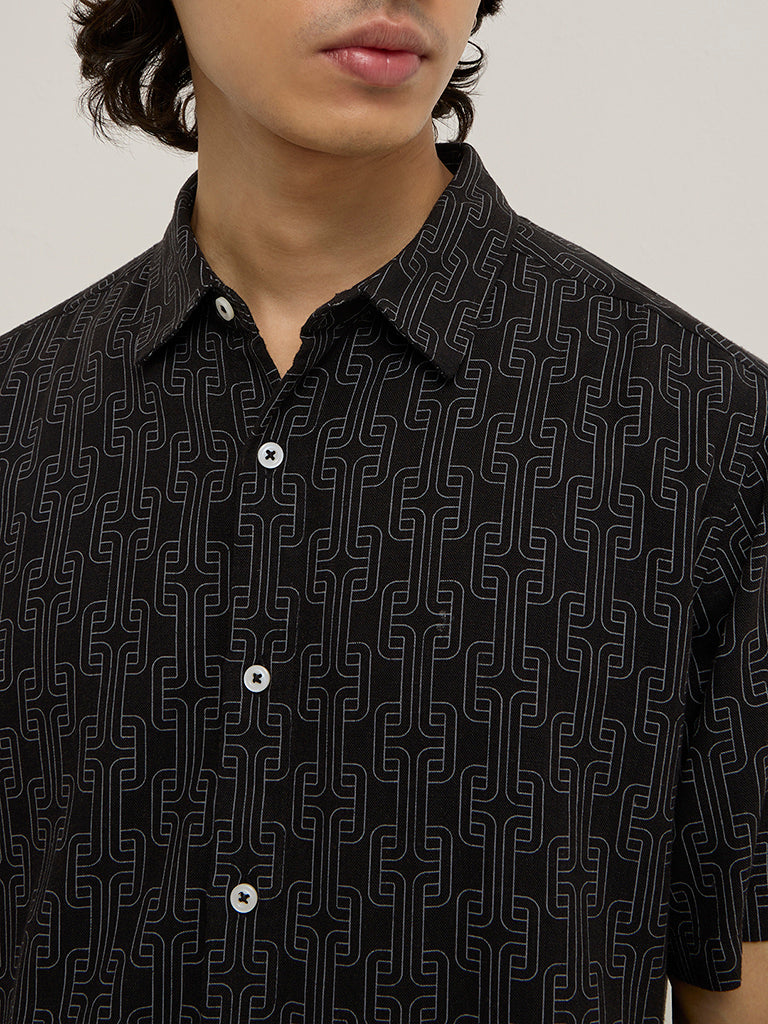 Ascot Black Abstract Design Relaxed-Fit Shirt