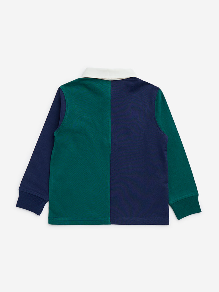 HOP Kids Dark Green Text Printed Cotton T-Shirt