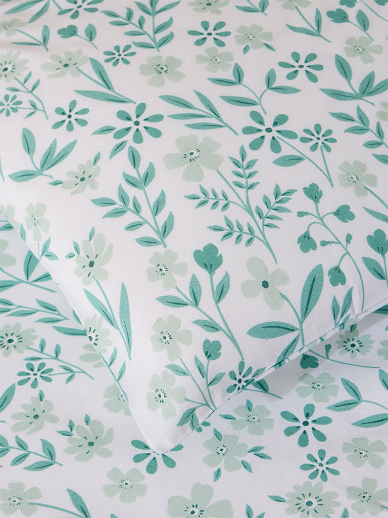 Westside Home Blue Floral Design Queen Bed Flat Sheet and Pillowcase Set
