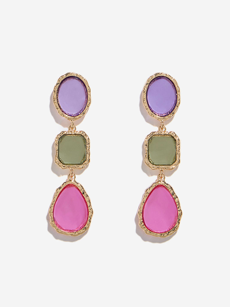 Westside Accessories Purple Gemstone Long Dangler Earrings