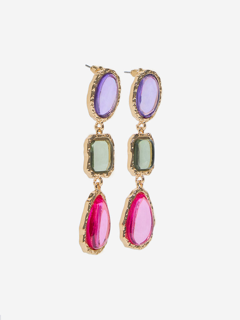 Westside Accessories Purple Gemstone Long Dangler Earrings