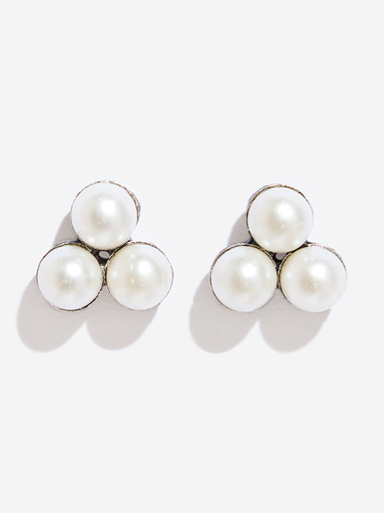 Westside Accessories White Pearl Embellished Stud Earrings