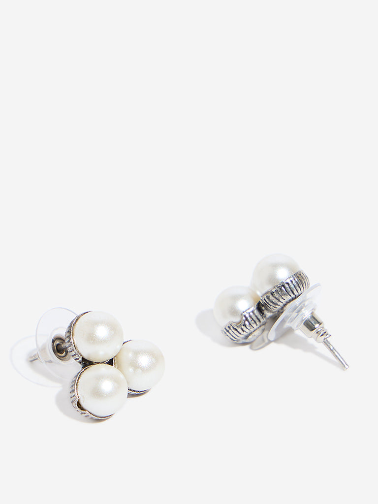 Westside Accessories White Pearl Embellished Stud Earrings