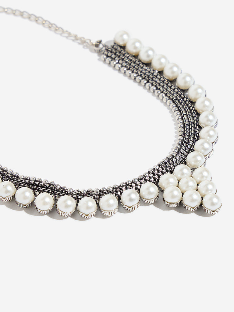 Buy Westside Accessories Silver Pearl Embellished Short Necklace from Westside