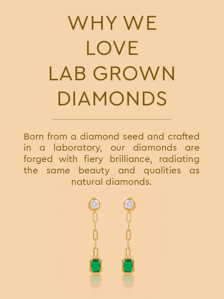 Chic Emerald Drop Earrings with Lab Diamond Studs