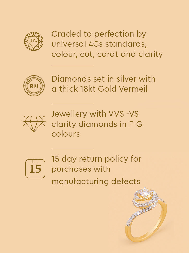 Spiral Swirl Gold Plated Lab Diamond Solitaire Ring