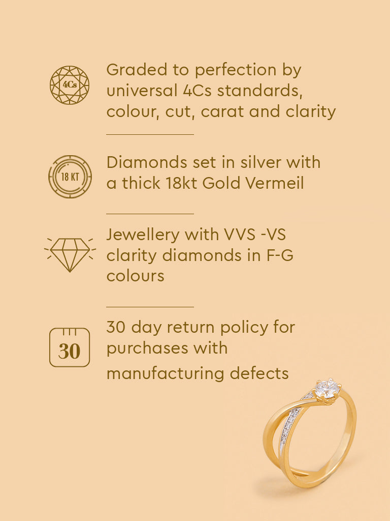 Classic Comet Gold Plated Lab Diamond Solitaire Ring