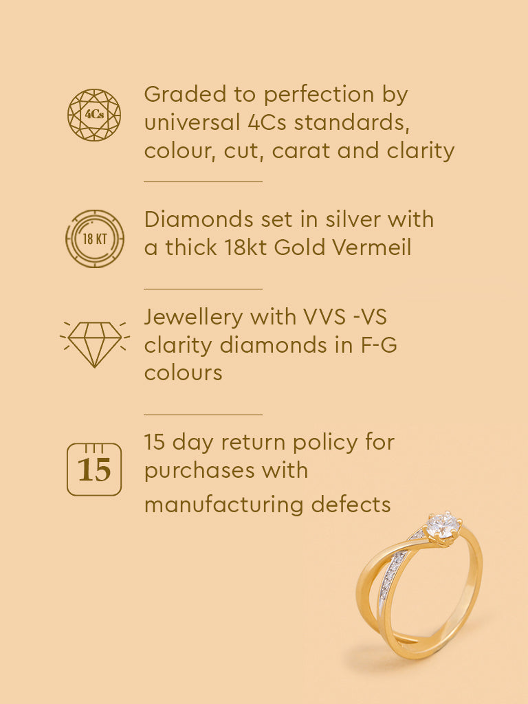 Classic Comet Gold Plated Lab Diamond Solitaire Ring