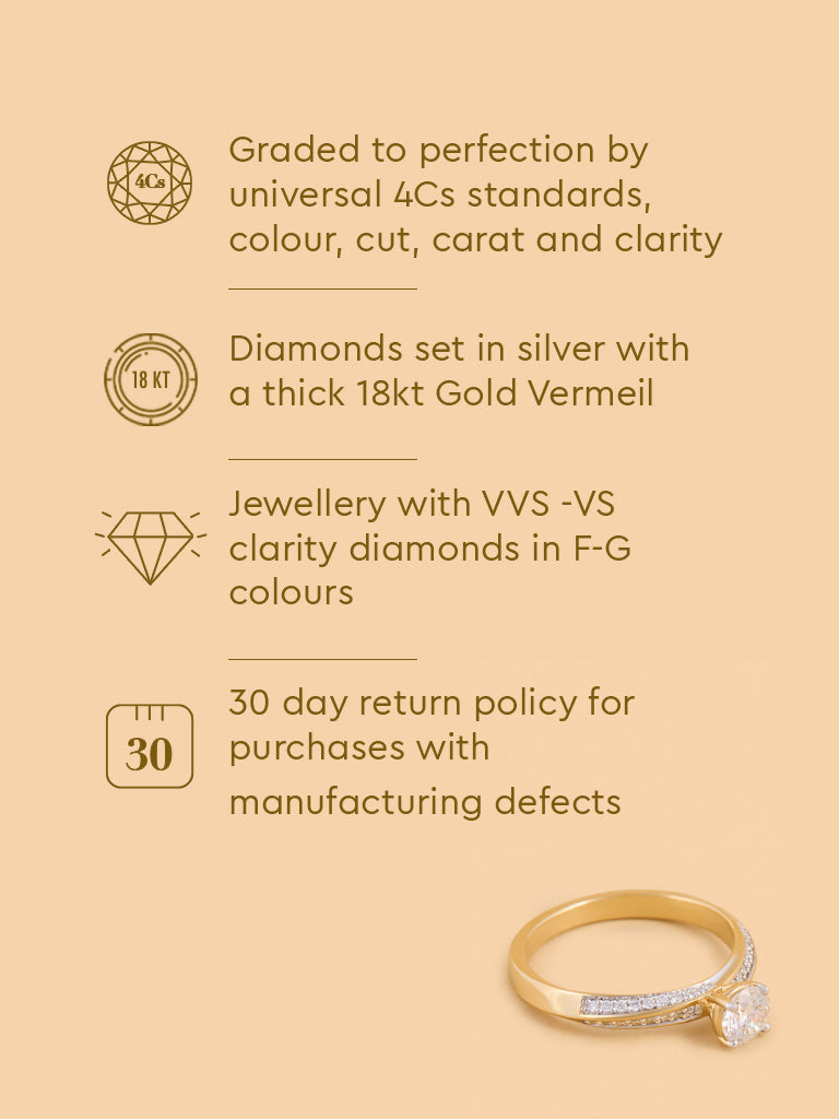 Radiant Round Gold Plated Lab Diamond Solitaire Ring