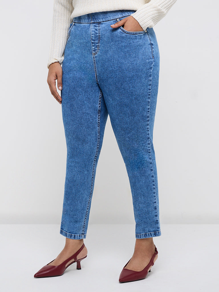 Gia Light Blue High-Rise Cotton-Blend Jeggings